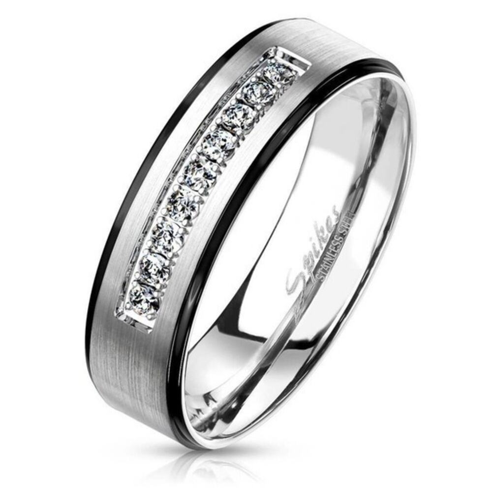 316L stainless steel black silver men.women hypoallergenic cz ring‎ size 9